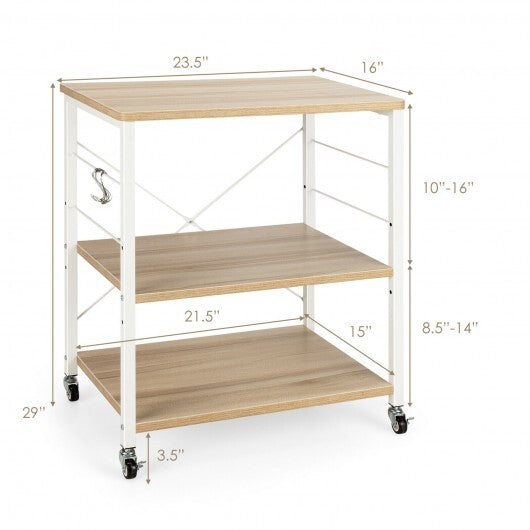3-Tier Kitchen Baker's Rack Microwave Oven Storage Cart with Hooks-Light Brown - Color: Light Brown LuxuryLifeWay Online Store