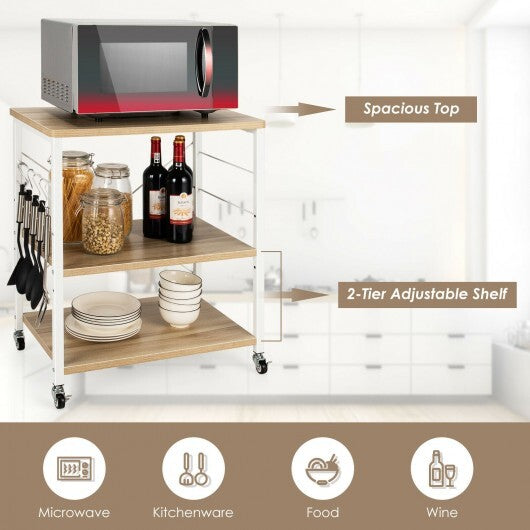 3-Tier Kitchen Baker's Rack Microwave Oven Storage Cart with Hooks-Light Brown - Color: Light Brown LuxuryLifeWay Online Store