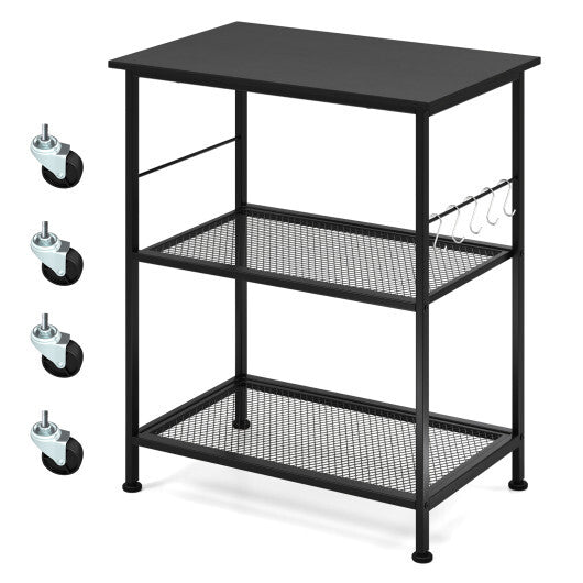 3-Tier Kitchen Serving Cart Utility Standing Microwave Rack with Hooks-Black - Color: Black LuxuryLifeWay Online Store
