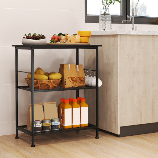3-Tier Kitchen Serving Cart Utility Standing Microwave Rack with Hooks-Black - Color: Black LuxuryLifeWay Online Store