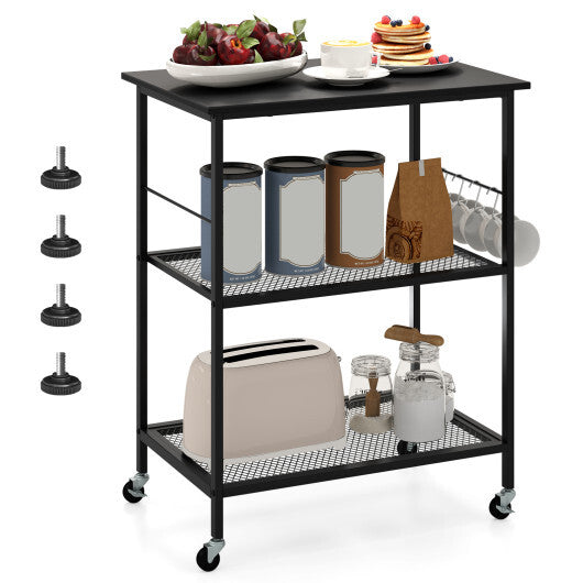 3-Tier Kitchen Serving Cart Utility Standing Microwave Rack with Hooks-Black - Color: Black LuxuryLifeWay Online Store