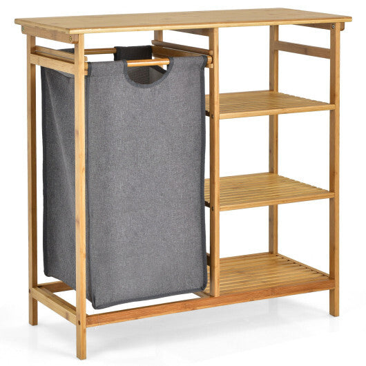 Bamboo Laundry Hamper Stand with Removable Sliding Bag and 3-Tier Open Shelves - Color: Natural LuxuryLifeWay Online Store