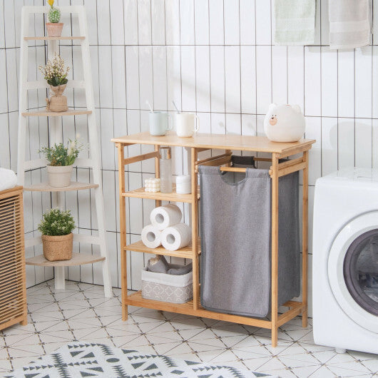 Bamboo Laundry Hamper Stand with Removable Sliding Bag and 3-Tier Open Shelves - Color: Natural LuxuryLifeWay Online Store