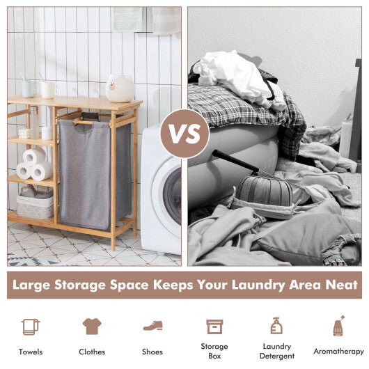 Bamboo Laundry Hamper Stand with Removable Sliding Bag and 3-Tier Open Shelves - Color: Natural LuxuryLifeWay Online Store
