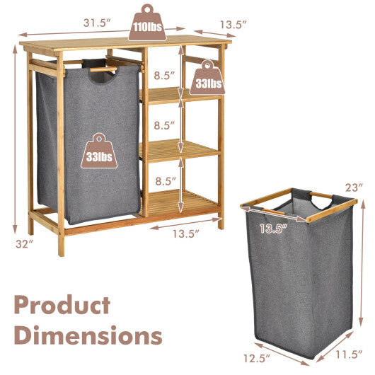 Bamboo Laundry Hamper Stand with Removable Sliding Bag and 3-Tier Open Shelves - Color: Natural LuxuryLifeWay Online Store