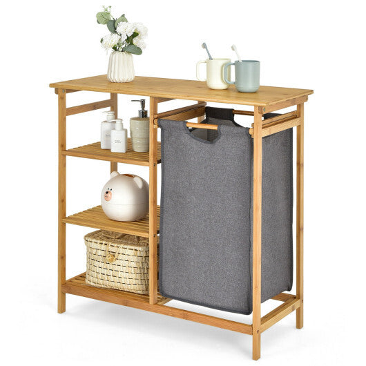 Bamboo Laundry Hamper Stand with Removable Sliding Bag and 3-Tier Open Shelves LuxuryLifeWay Online Store