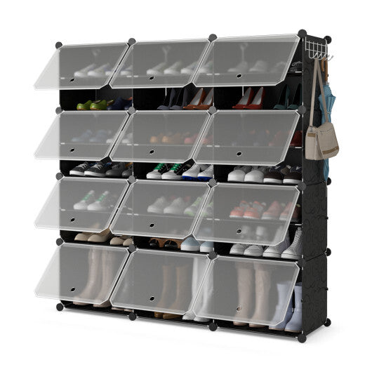 12-Cube 48 Pairs Portable Shoe Shelves with Hook-Black LuxuryLifeWay Online Store