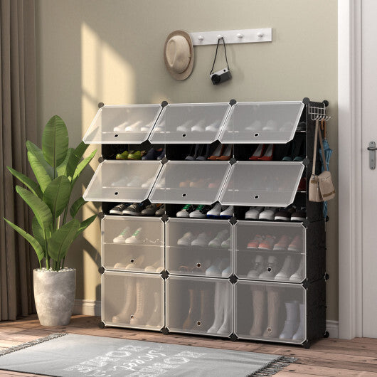 12-Cube 48 Pairs Portable Shoe Shelves with Hook-Black LuxuryLifeWay Online Store