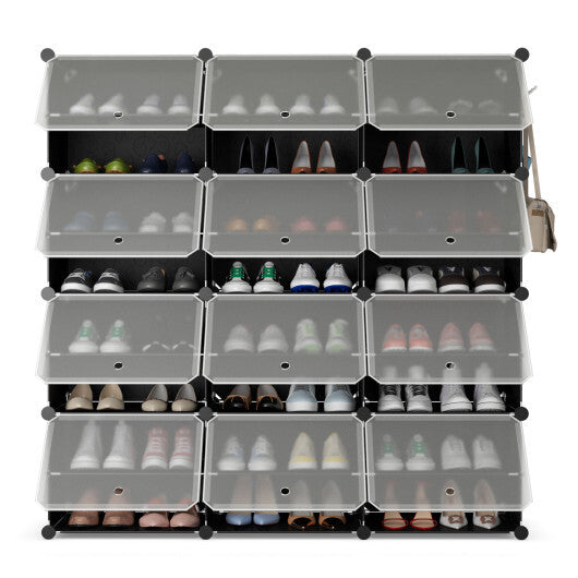 12-Cube 48 Pairs Portable Shoe Shelves with Hook-Black LuxuryLifeWay Online Store