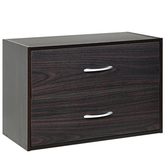 2-Drawer Stackable Horizontal Storage Cabinet Dresser Chest with Handles-Espresso LuxuryLifeWay Online Store