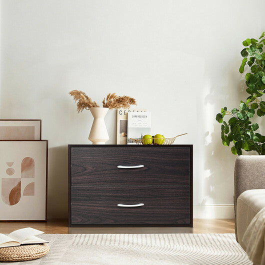 2-Drawer Stackable Horizontal Storage Cabinet Dresser Chest with Handles-Espresso LuxuryLifeWay Online Store