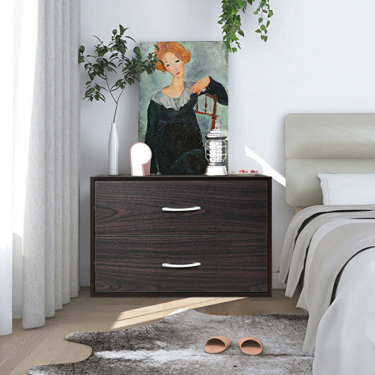 2-Drawer Stackable Horizontal Storage Cabinet Dresser Chest with Handles-Espresso LuxuryLifeWay Online Store