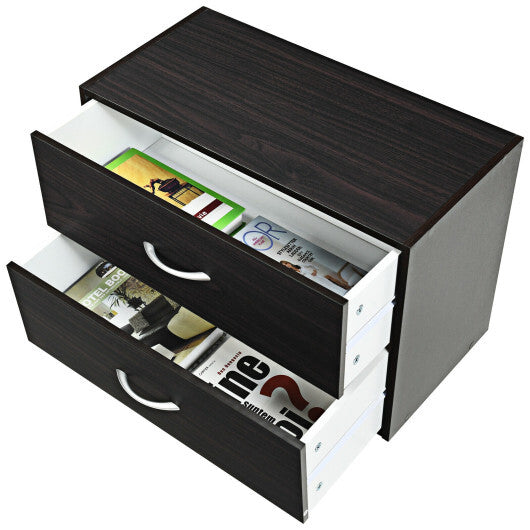 2-Drawer Stackable Horizontal Storage Cabinet Dresser Chest with Handles-Espresso LuxuryLifeWay Online Store