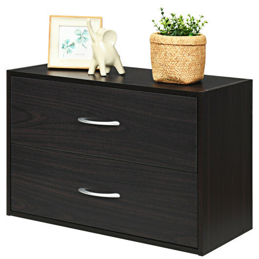 2-Drawer Stackable Horizontal Storage Cabinet Dresser Chest with Handles-Espresso LuxuryLifeWay Online Store