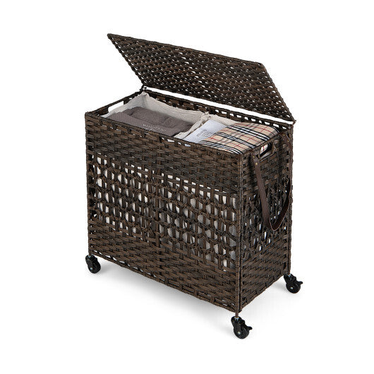 110L 2-Section Laundry Hamper with 2 Removable and Washable Liner Bags-Brown - Color: Brown LuxuryLifeWay Online Store