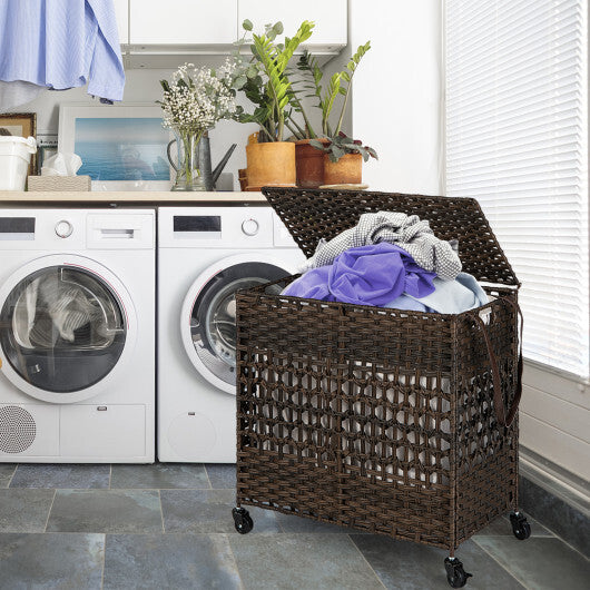 110L 2-Section Laundry Hamper with 2 Removable and Washable Liner Bags-Brown - Color: Brown LuxuryLifeWay Online Store