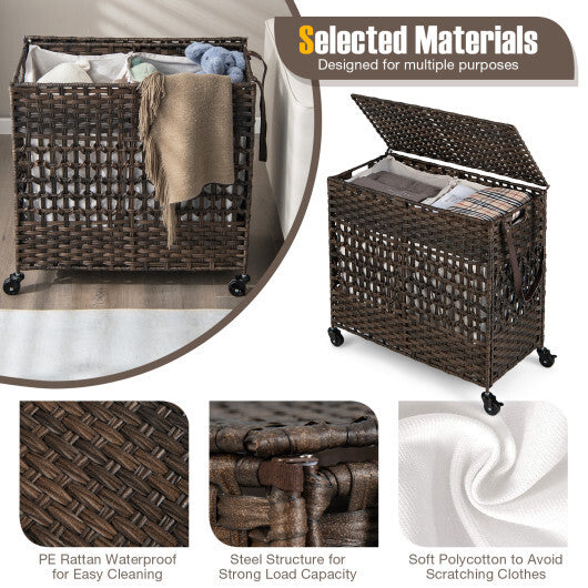 110L 2-Section Laundry Hamper with 2 Removable and Washable Liner Bags-Brown - Color: Brown LuxuryLifeWay Online Store