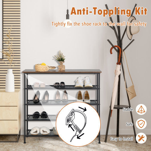 Industrial Adjustable 5-Tier Metal Shoe Rack with 4 Shelves for 16-20 Pairs LuxuryLifeWay Online Store