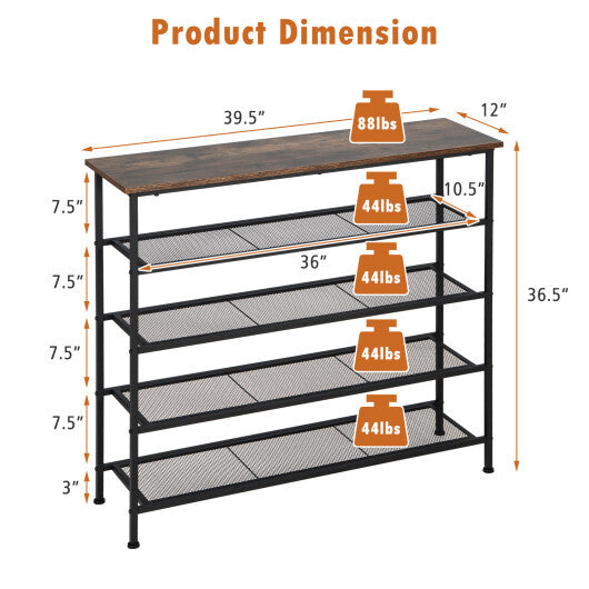 Industrial Adjustable 5-Tier Metal Shoe Rack with 4 Shelves for 16-20 Pairs LuxuryLifeWay Online Store