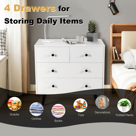 4 Drawers Dresser Chest of Drawers Free Standing Sideboard Cabinet-White - Color: White LuxuryLifeWay Online Store