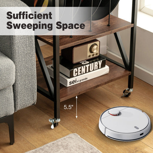 3 Tiers Vintage Style Rolling End Table with 3 Dividers for Albums-Brown LuxuryLifeWay Online Store