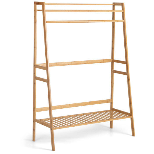 Bamboo Clothing Rack with Storage Shelves-Natural LuxuryLifeWay Online Store