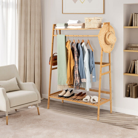 Bamboo Clothing Rack with Storage Shelves-Natural LuxuryLifeWay Online Store