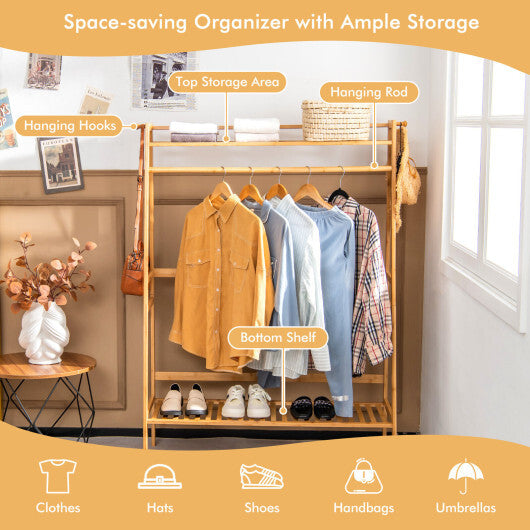 Bamboo Clothing Rack with Storage Shelves-Natural LuxuryLifeWay Online Store