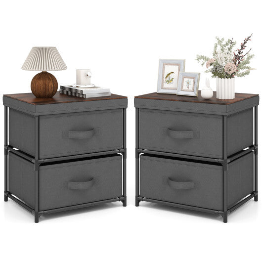 2-Drawer Nightstand with Removable Fabric Bins and Pull Handles Set of 2-Black LuxuryLifeWay Online Store