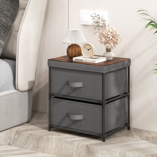 2-Drawer Nightstand with Removable Fabric Bins and Pull Handles Set of 2-Black LuxuryLifeWay Online Store