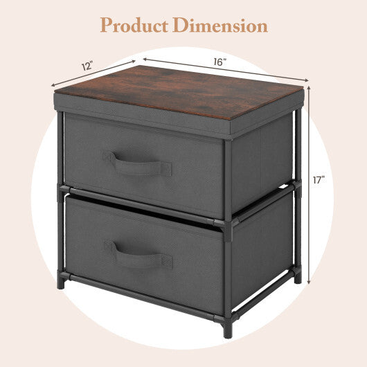 2-Drawer Nightstand with Removable Fabric Bins and Pull Handles Set of 2-Black LuxuryLifeWay Online Store