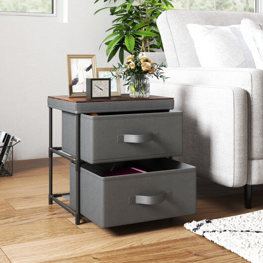 2-Drawer Nightstand with Removable Fabric Bins and Pull Handles Set of 2-Black LuxuryLifeWay Online Store