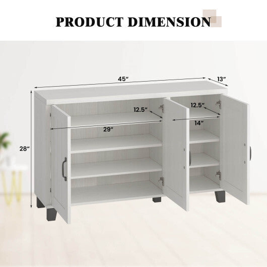 3-Door Buffet Sideboard with Adjustable Shelves and Anti-Tipping Kits-White Wash