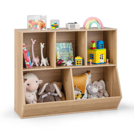 5-Cube Wooden Kids Toy Storage Organizer with Anti-Tipping Kits-Natural LuxuryLifeWay Online Store