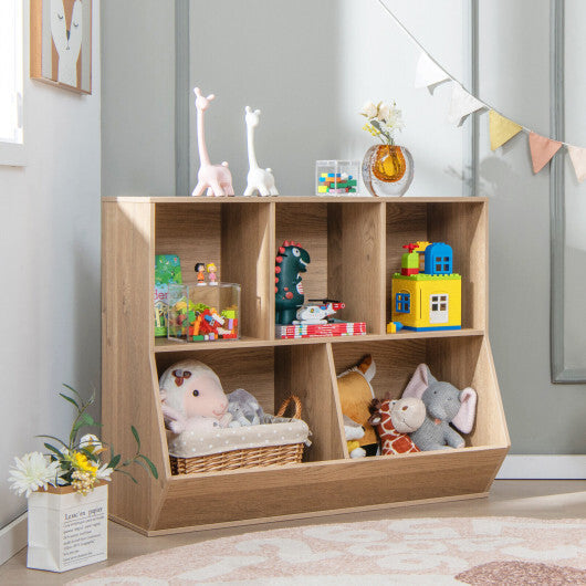 5-Cube Wooden Kids Toy Storage Organizer with Anti-Tipping Kits-Natural LuxuryLifeWay Online Store