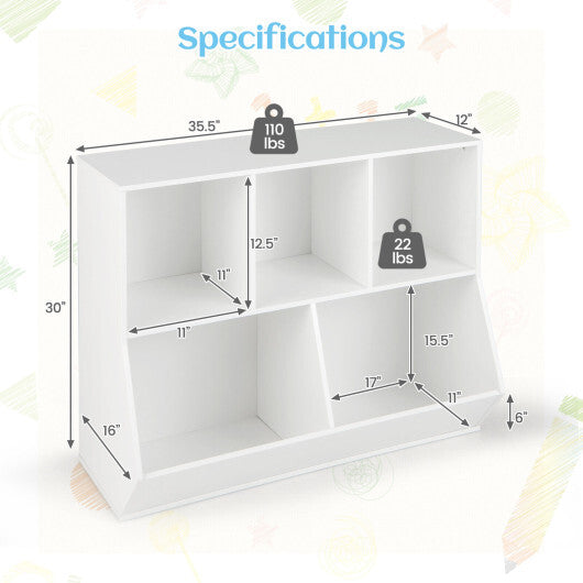 5-Cube Wooden Kids Toy Storage Organizer with Anti-Tipping Kits-Natural LuxuryLifeWay Online Store