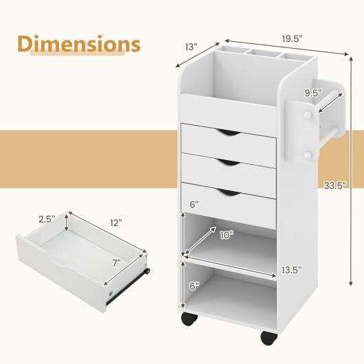 Utility Trolley with Open Shelves and 3 Drawers-Rustic Brown LuxuryLifeWay Online Store