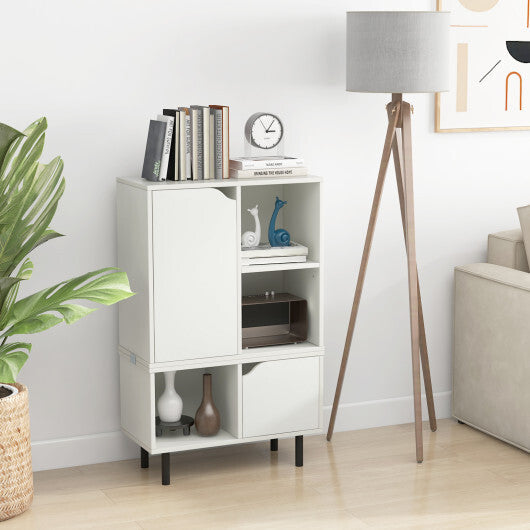 Stackable Bookcase with Adjustable Shelf and Cubes-White LuxuryLifeWay Online Store