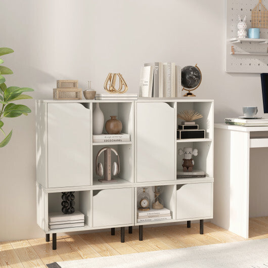 Stackable Bookcase with Adjustable Shelf and Cubes-White LuxuryLifeWay Online Store