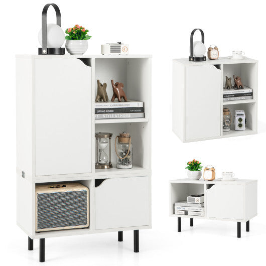 Stackable Bookcase with Adjustable Shelf and Cubes-White LuxuryLifeWay Online Store