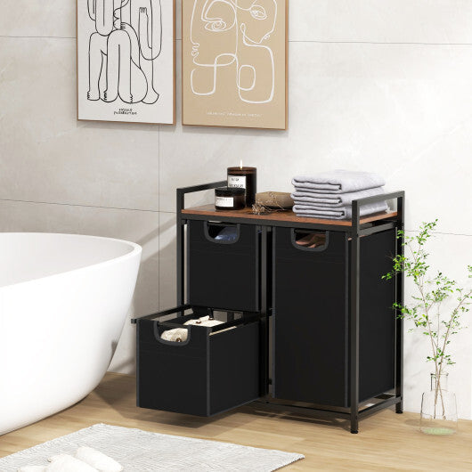 Laundry Basket Organizer Dirty Clothes Hamper with Shelf and 3 Removable Bags-Rustic Brown LuxuryLifeWay Online Store