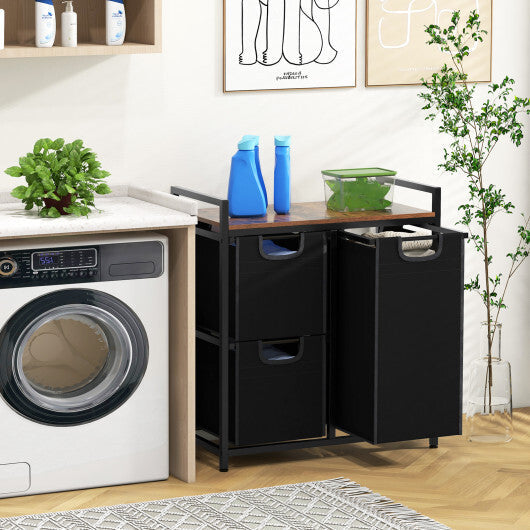 Laundry Basket Organizer Dirty Clothes Hamper with Shelf and 3 Removable Bags-Rustic Brown LuxuryLifeWay Online Store