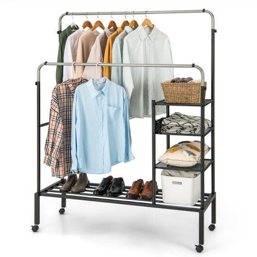 Rolling Double Rods Garment Rack with Height Adjustable Hanging Bars-Golden LuxuryLifeWay Online Store