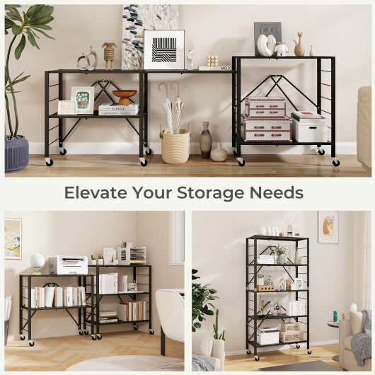 5-Tier Foldable Storage Shelf with Wheels-Black LuxuryLifeWay Online Store