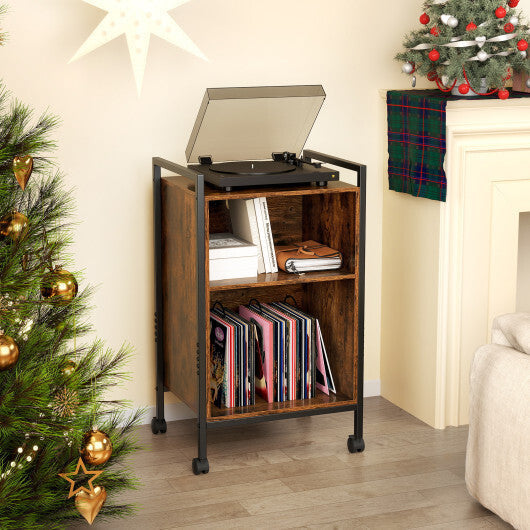 Mobile Record Player Stand with Power Outlet-Rustic Brown LuxuryLifeWay Online Store