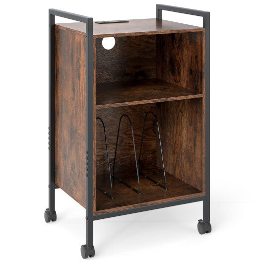 Mobile Record Player Stand with Power Outlet-Rustic Brown LuxuryLifeWay Online Store