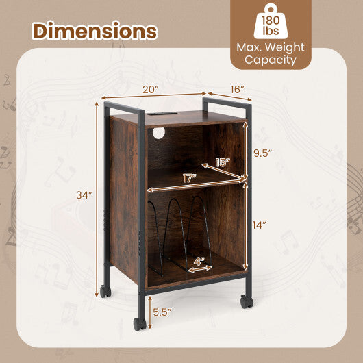 Mobile Record Player Stand with Power Outlet-Rustic Brown LuxuryLifeWay Online Store
