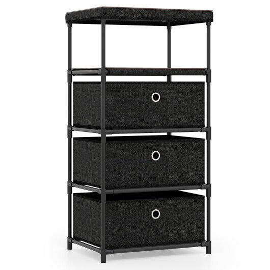 Dresser with 3/4 Drawers Fabric Storage Tower with Wood Top and Metal Frame-M - Color: Black - Size: M LuxuryLifeWay Online Store