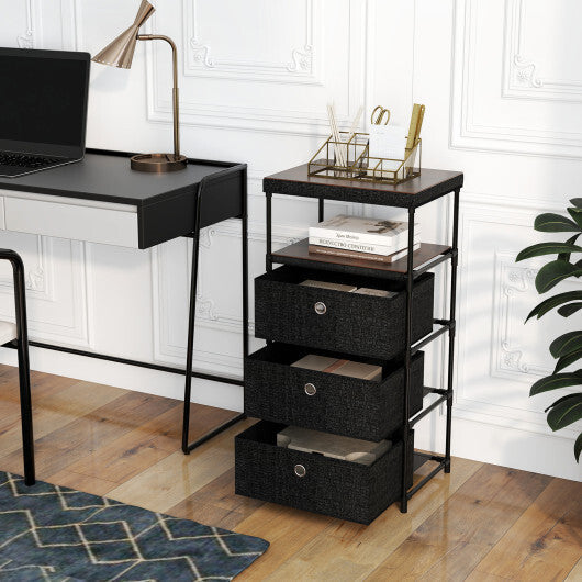 Dresser with 3/4 Drawers Fabric Storage Tower with Wood Top and Metal Frame-M - Color: Black - Size: M LuxuryLifeWay Online Store