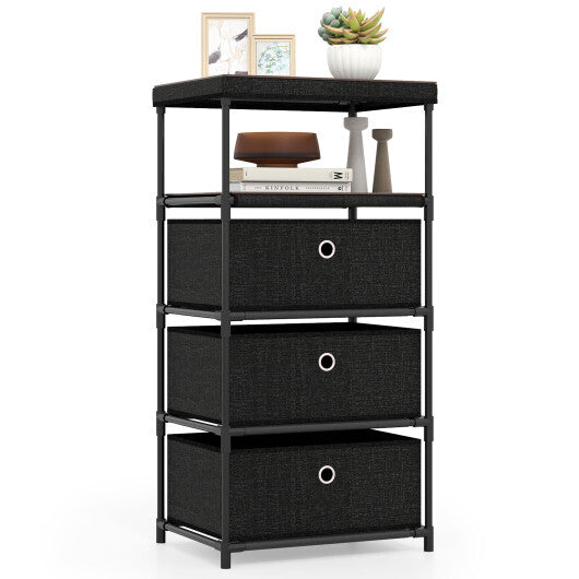 Dresser with 3/4 Drawers Fabric Storage Tower with Wood Top and Metal Frame-M - Color: Black - Size: M LuxuryLifeWay Online Store